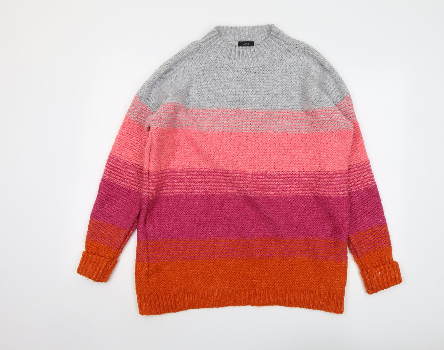 M&Co Womens Multicoloured Round Neck Striped Acrylic Pullover Jumper Size 14