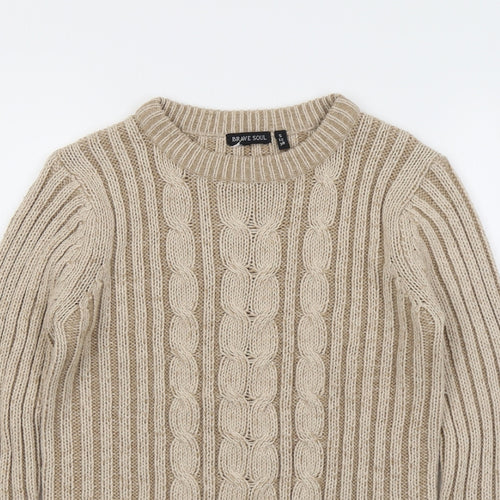 Brave Soul Womens Beige Round Neck Acrylic Pullover Jumper Size 12