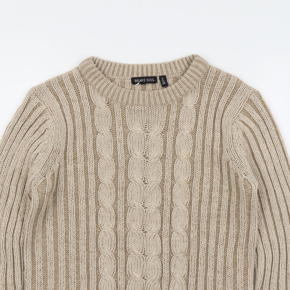 Brave Soul Womens Beige Round Neck Acrylic Pullover Jumper Size 12