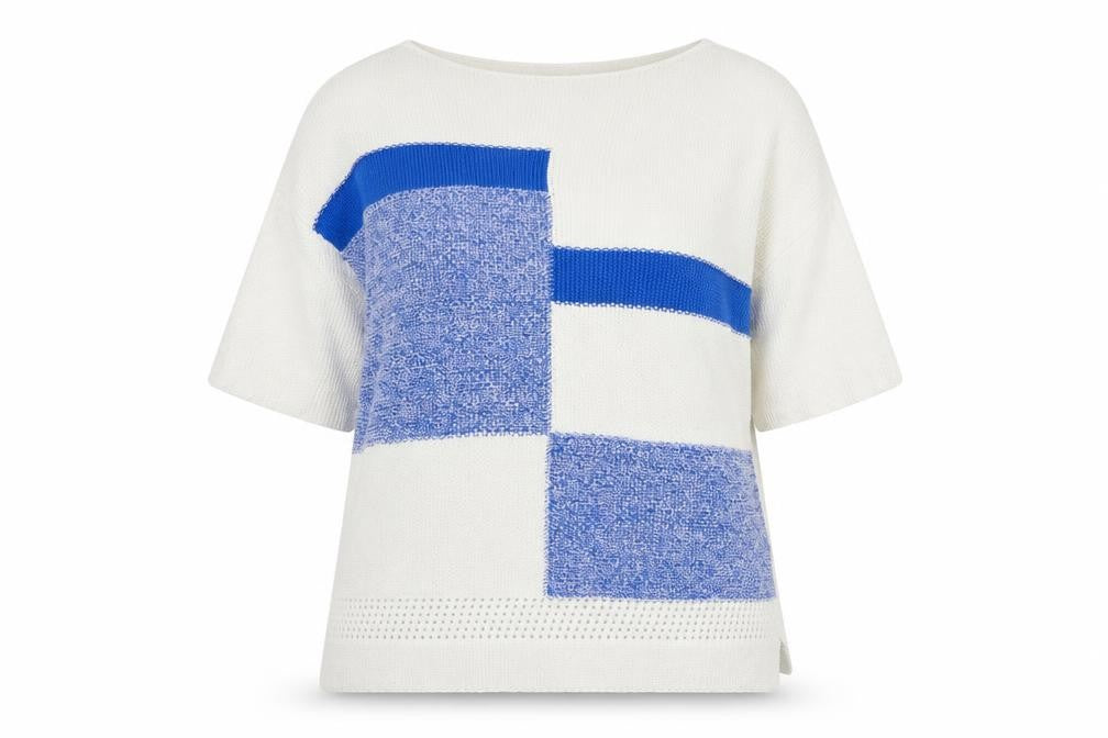 Front view of Marble women’s ivory round neck geometric cotton jumper, size S