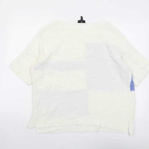 Marble Womens Ivory Round Neck Geometric Cotton Pullover Jumper Size S