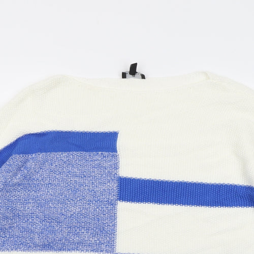 Marble Womens Ivory Round Neck Geometric Cotton Pullover Jumper Size S
