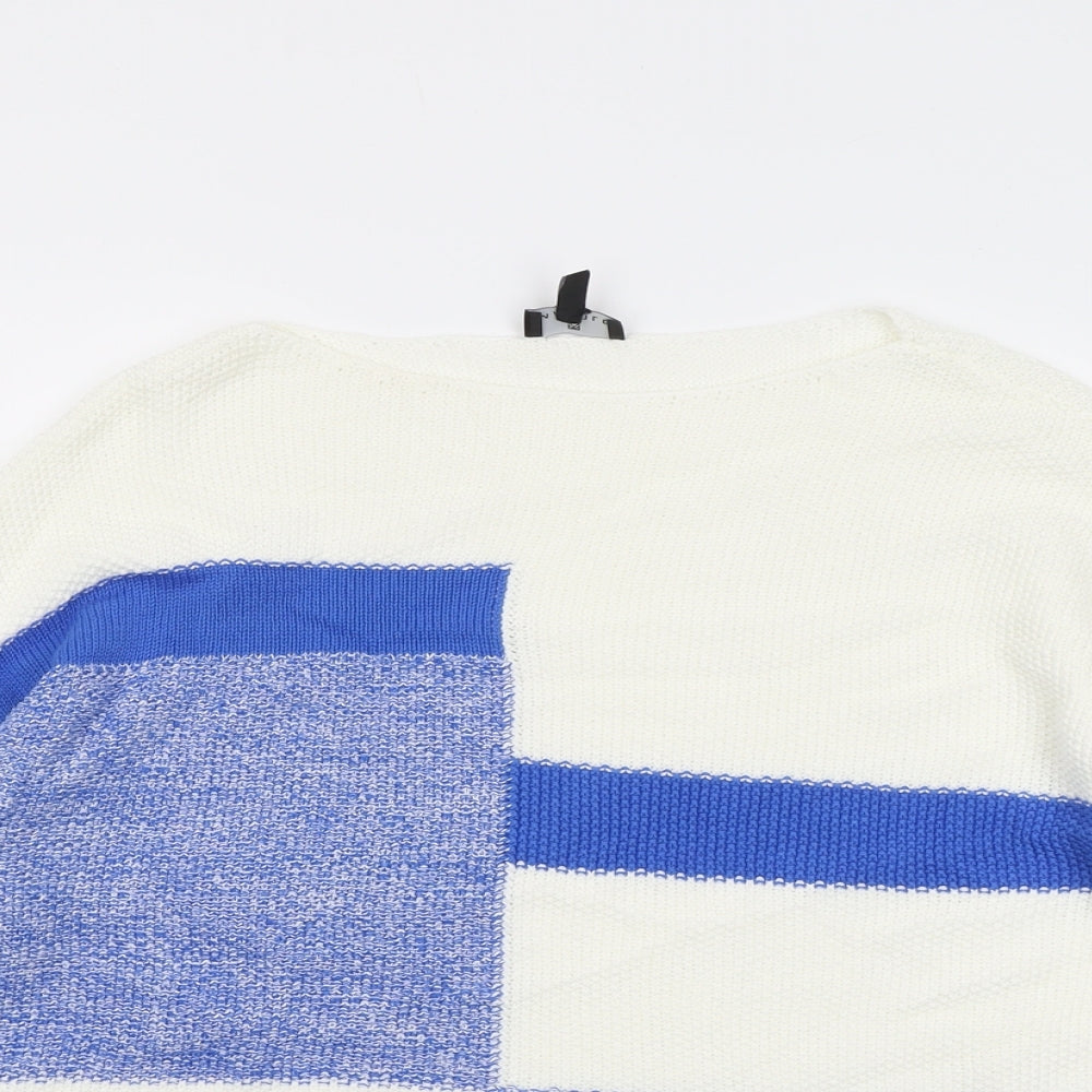 Marble Womens Ivory Round Neck Geometric Cotton Pullover Jumper Size S