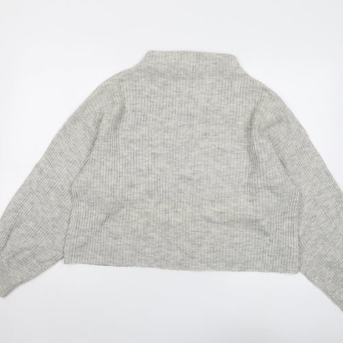New Look Womens Grey Mock Neck Acrylic Pullover Jumper Size M