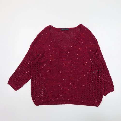 Marks and Spencer Womens Purple V-Neck Cotton Pullover Jumper Size 14