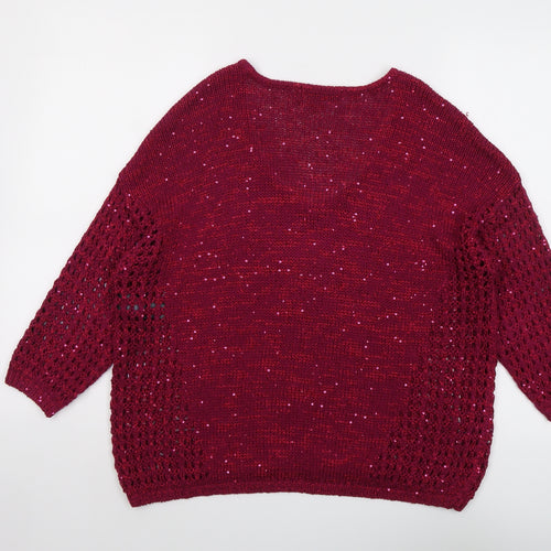 Marks and Spencer Womens Purple V-Neck Cotton Pullover Jumper Size 14