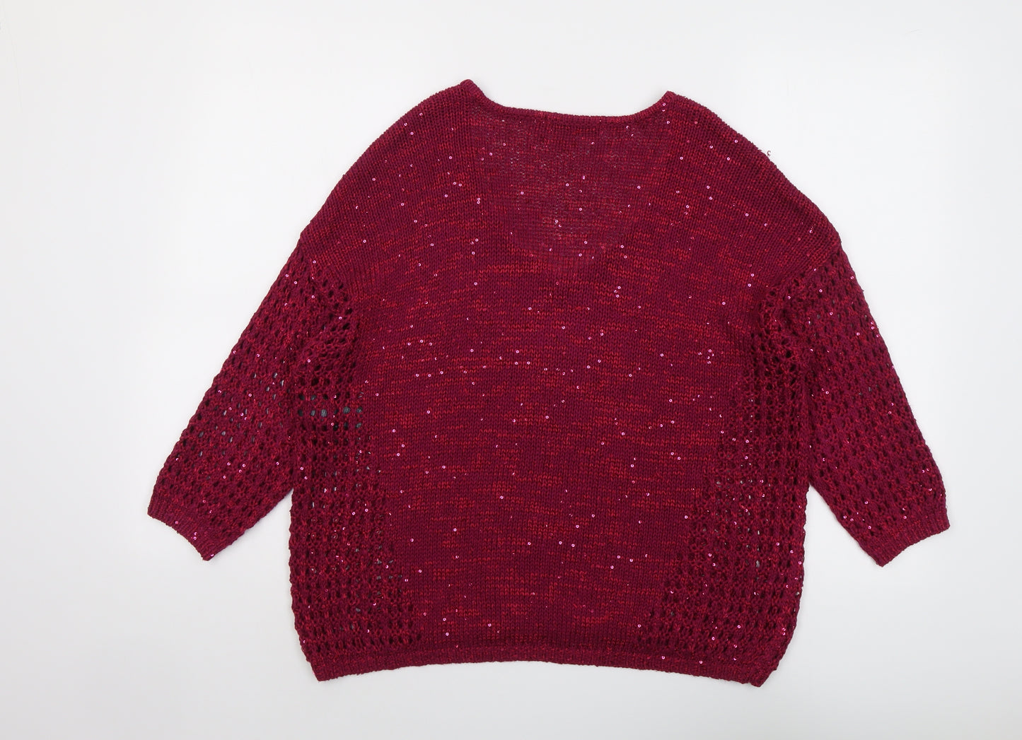 Marks and Spencer Womens Purple V-Neck Cotton Pullover Jumper Size 14