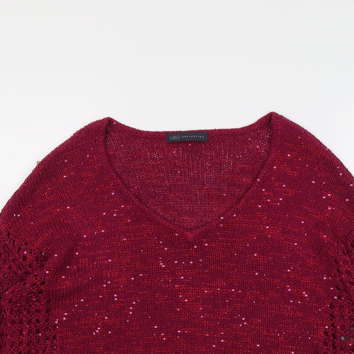 Marks and Spencer Womens Purple V-Neck Cotton Pullover Jumper Size 14