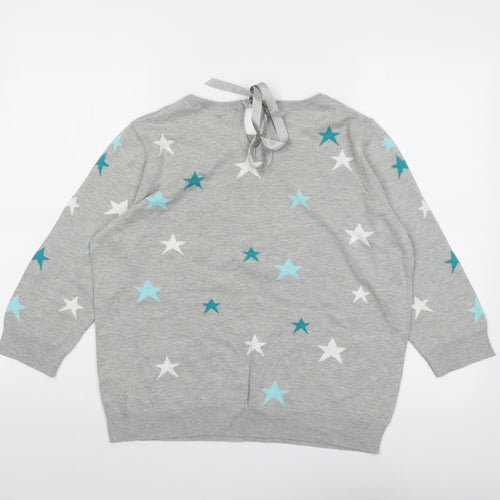 Wallis Womens Grey Round Neck Geometric Cotton Pullover Jumper Size 14 - Star Pattern