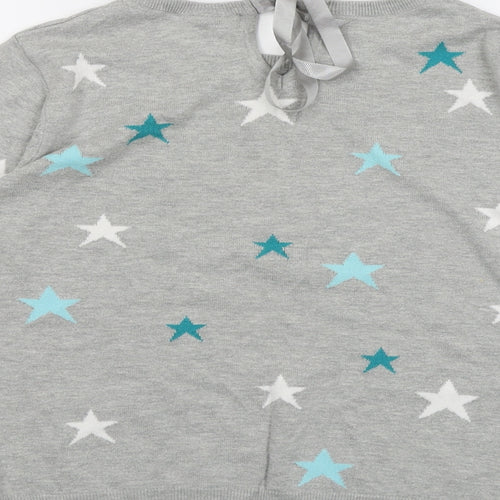 Wallis Womens Grey Round Neck Geometric Cotton Pullover Jumper Size 14 - Star Pattern
