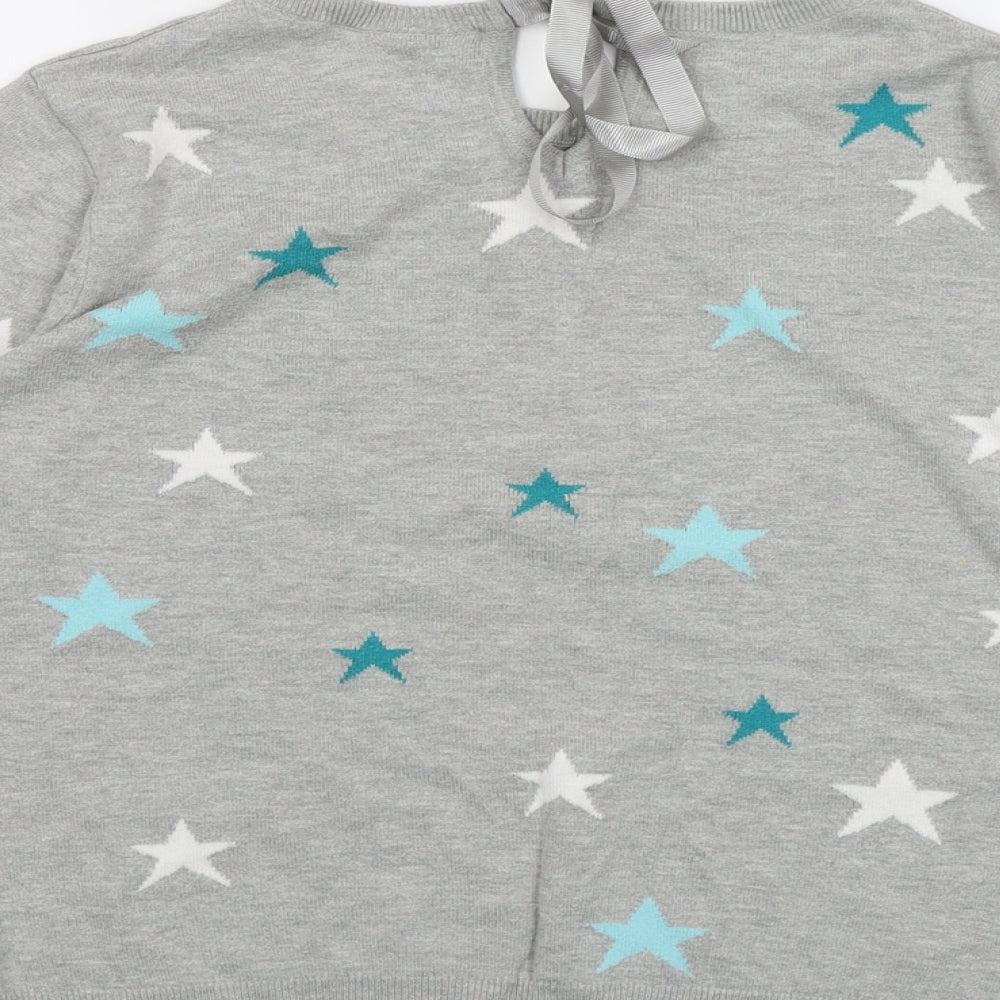 Wallis Womens Grey Round Neck Geometric Cotton Pullover Jumper Size 14 - Star Pattern