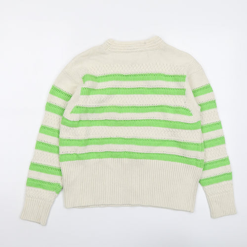 Marks and Spencer Womens Beige Round Neck Striped Cotton Pullover Jumper Size M