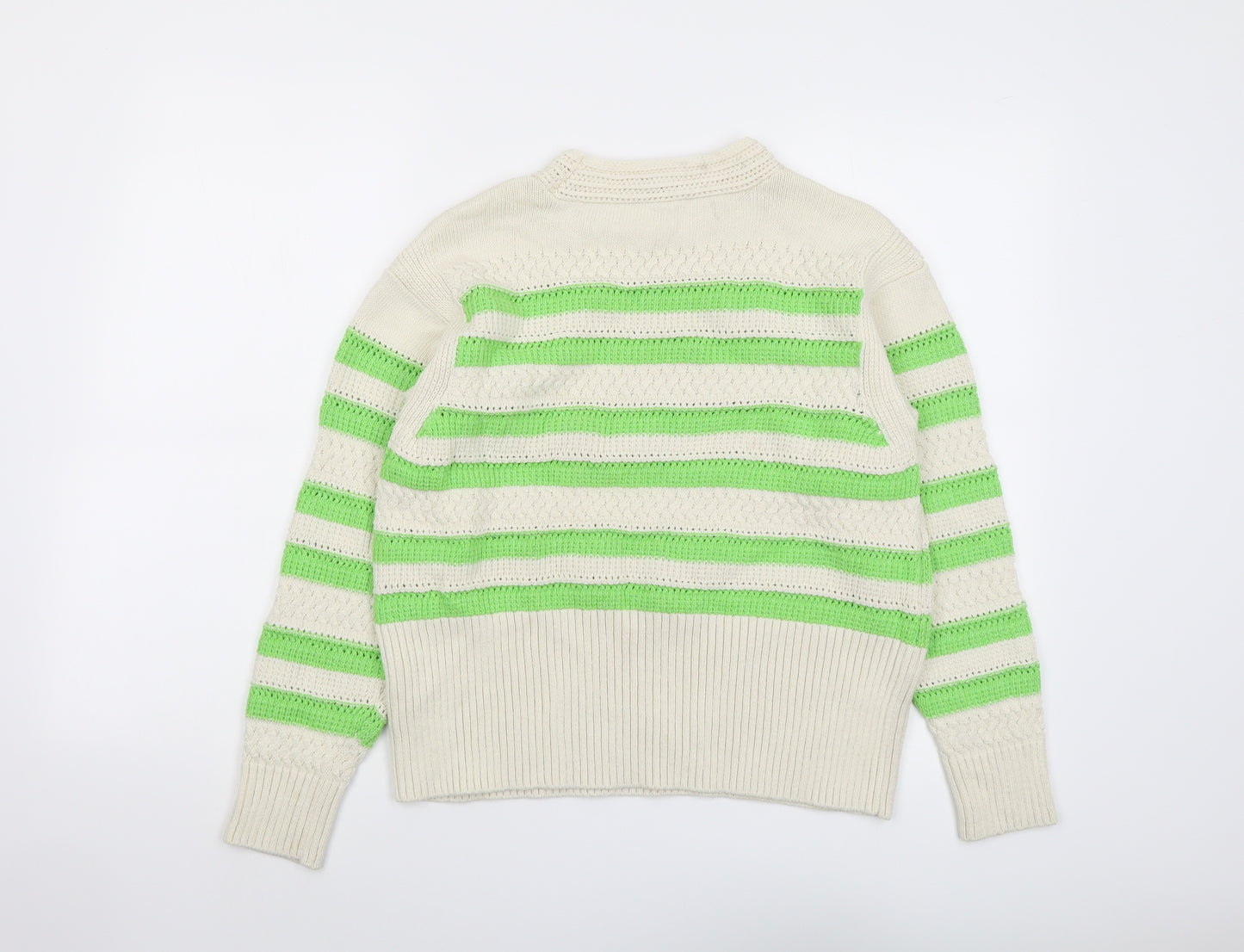 Marks and Spencer Womens Beige Round Neck Striped Cotton Pullover Jumper Size M