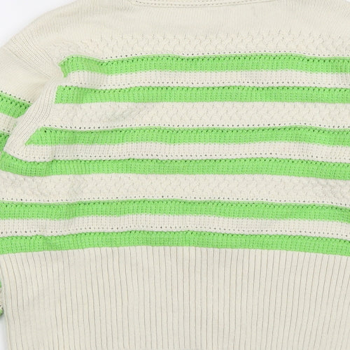 Marks and Spencer Womens Beige Round Neck Striped Cotton Pullover Jumper Size M