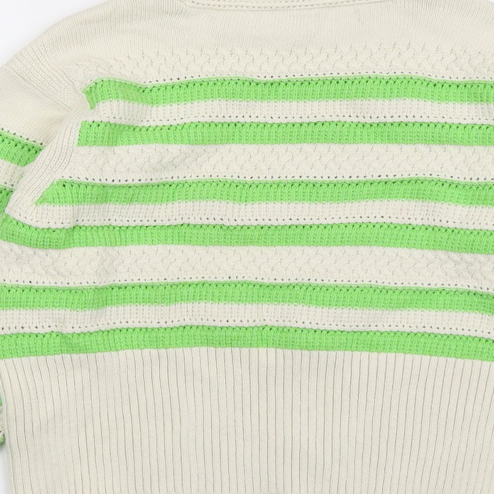 Marks and Spencer Womens Beige Round Neck Striped Cotton Pullover Jumper Size M