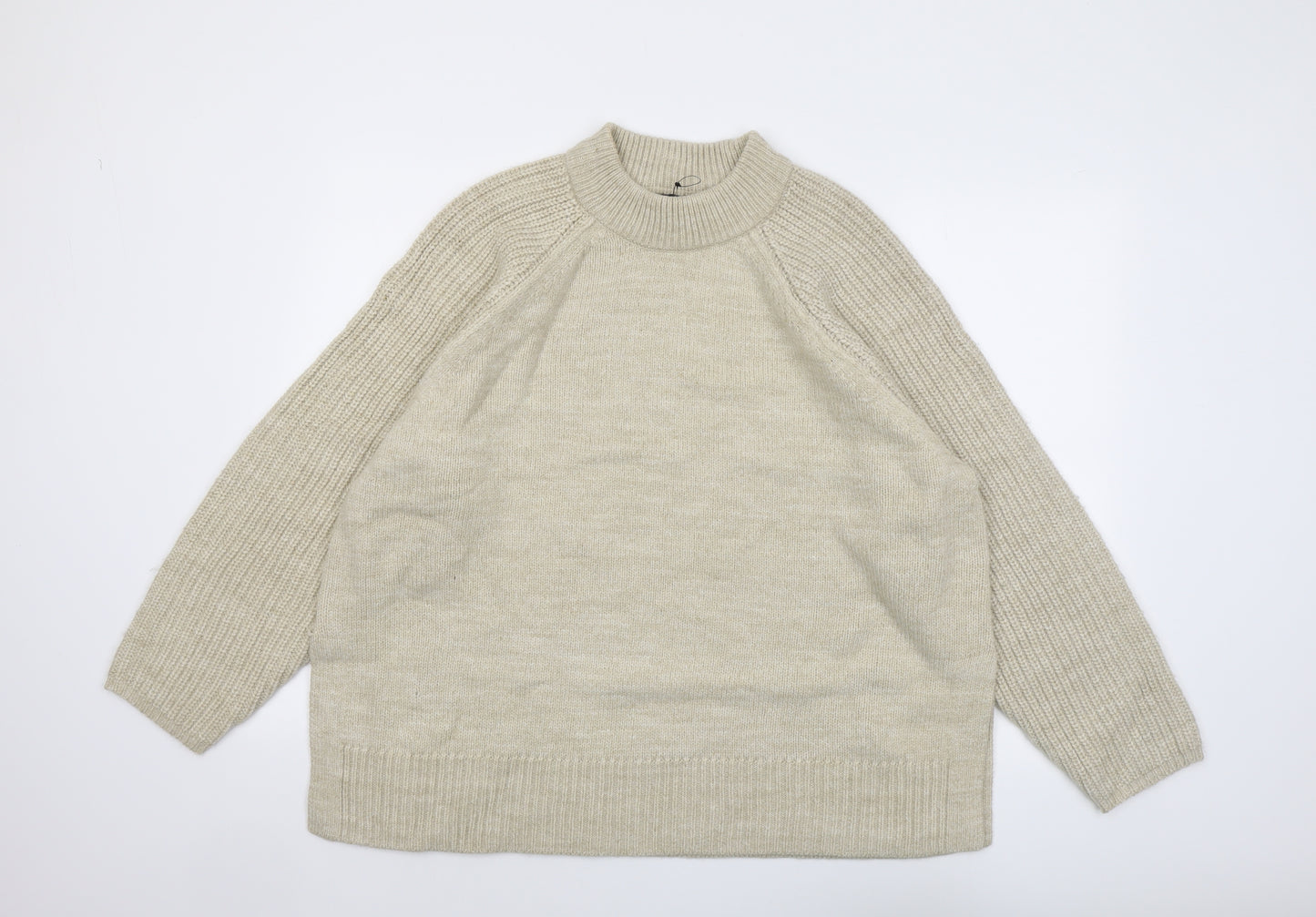 Marks and Spencer Womens Beige Mock Neck Acrylic Pullover Jumper Size XL