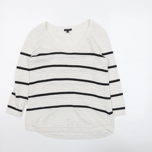 Dynamite Womens Grey Scoop Neck Striped Polyester Pullover Jumper Size M