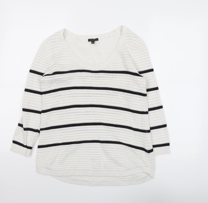 Dynamite Womens Grey Scoop Neck Striped Polyester Pullover Jumper Size M
