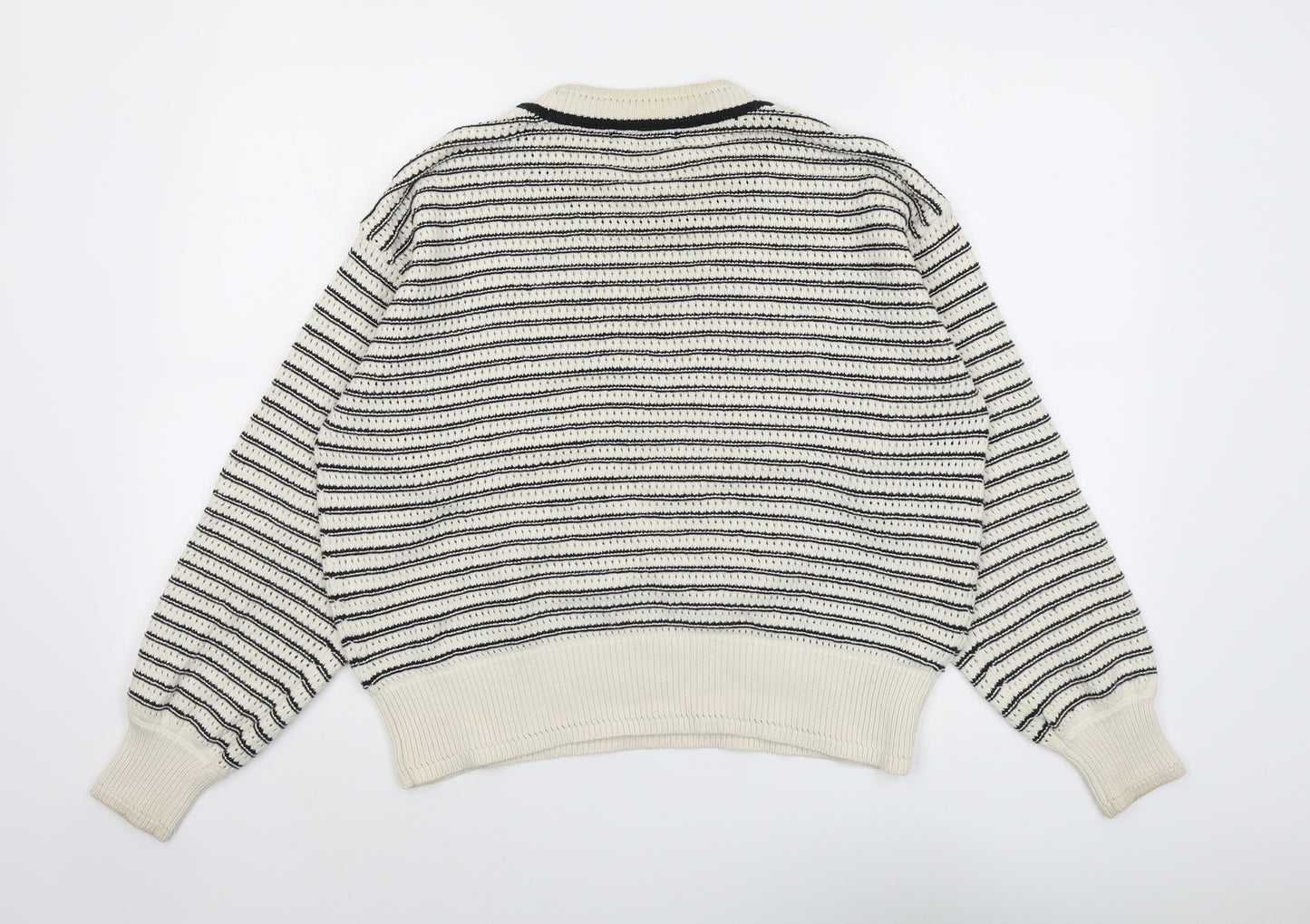 Marks and Spencer Womens Beige Round Neck Striped Cotton Pullover Jumper Size M