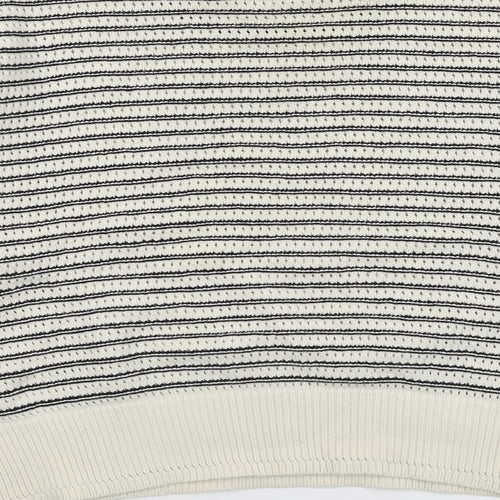 Marks and Spencer Womens Beige Round Neck Striped Cotton Pullover Jumper Size M