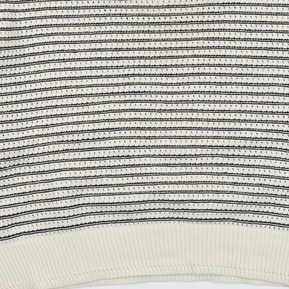 Marks and Spencer Womens Beige Round Neck Striped Cotton Pullover Jumper Size M