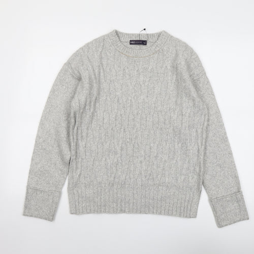 Marks and Spencer Womens Grey Round Neck Polyester Pullover Jumper Size S