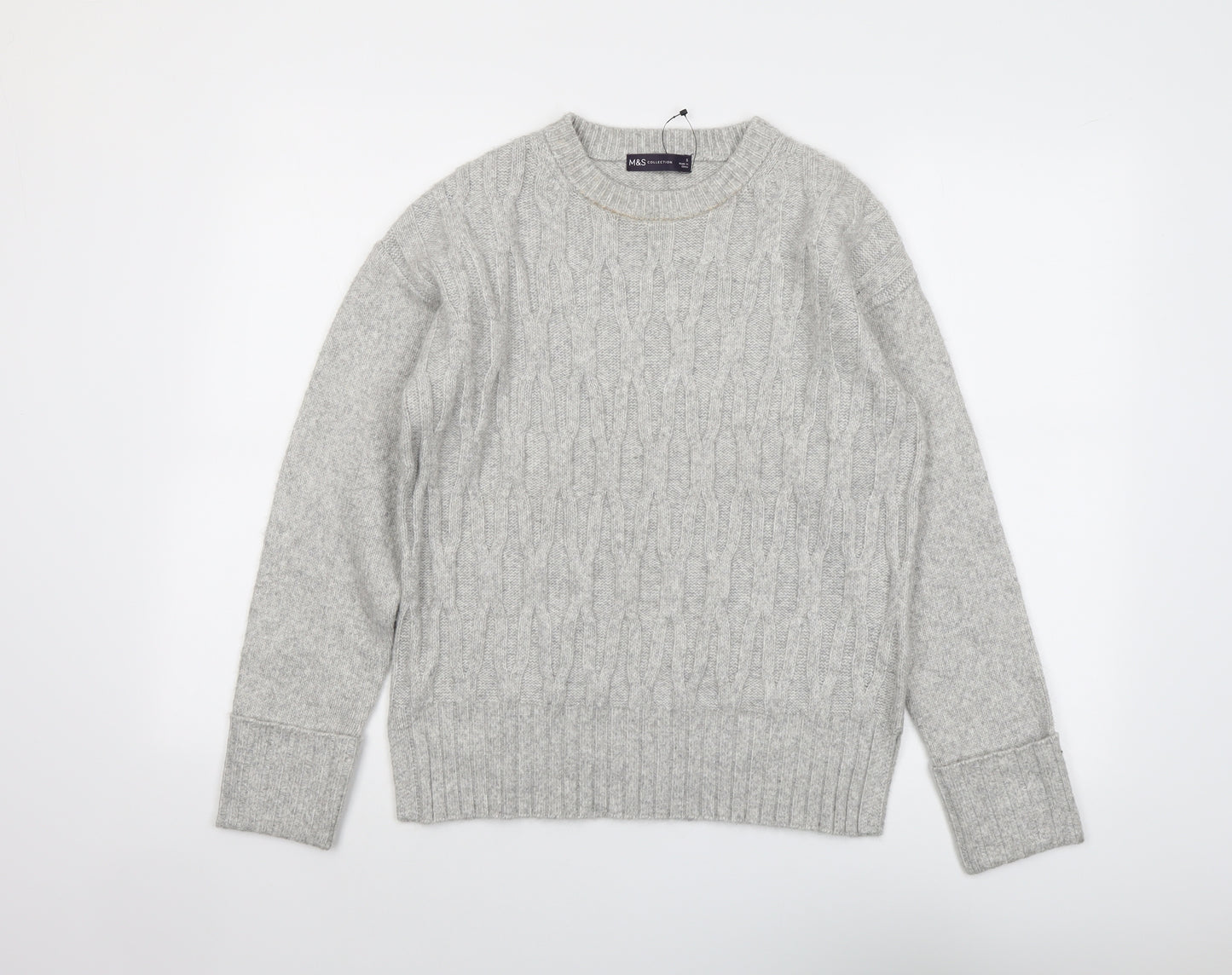 Marks and Spencer Womens Grey Round Neck Polyester Pullover Jumper Size S