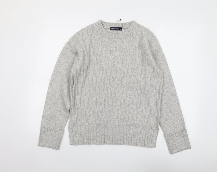 Marks and Spencer Womens Grey Round Neck Polyester Pullover Jumper Size S