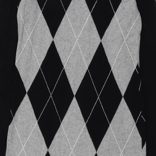 NEXT Womens Black Argyle/Diamond Cotton Jumper Dress Size 16 Round Neck Pullover