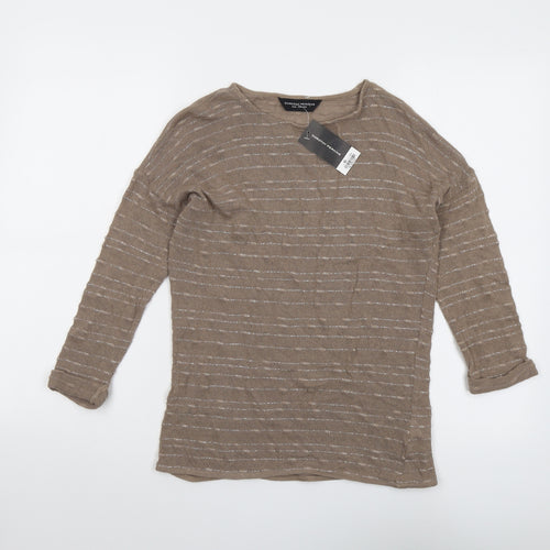 Dorothy Perkins Womens Brown Round Neck Striped Cotton Pullover Jumper Size 6