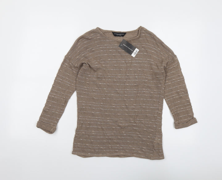 Dorothy Perkins Womens Brown Round Neck Striped Cotton Pullover Jumper Size 6