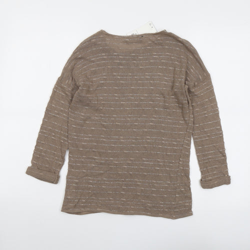 Dorothy Perkins Womens Brown Round Neck Striped Cotton Pullover Jumper Size 6