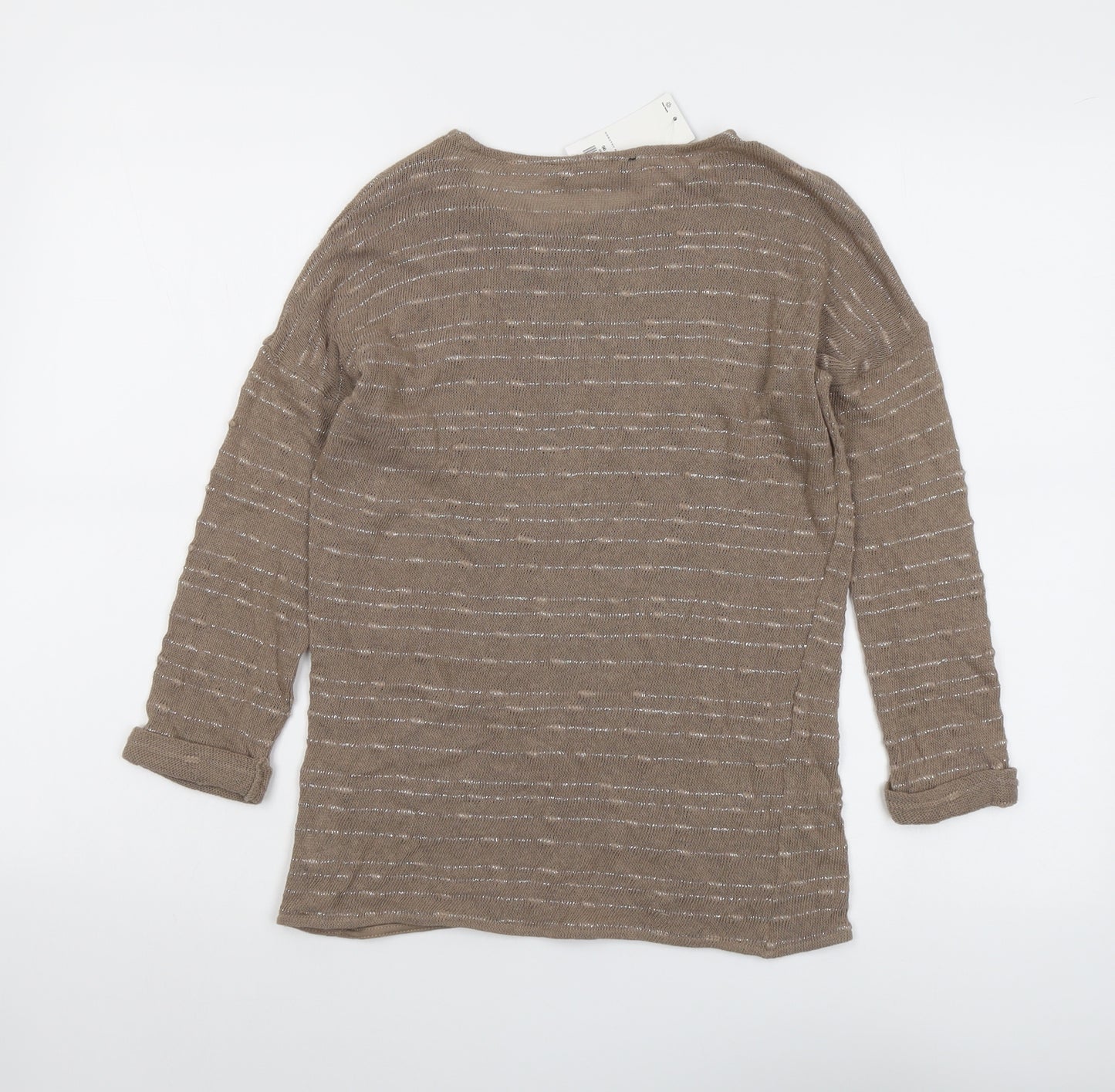 Dorothy Perkins Womens Brown Round Neck Striped Cotton Pullover Jumper Size 6