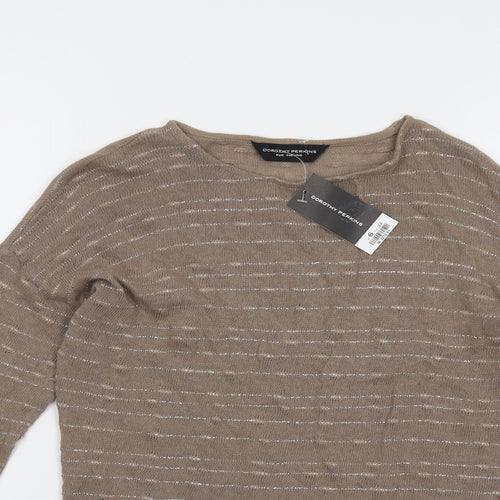 Dorothy Perkins Womens Brown Round Neck Striped Cotton Pullover Jumper Size 6
