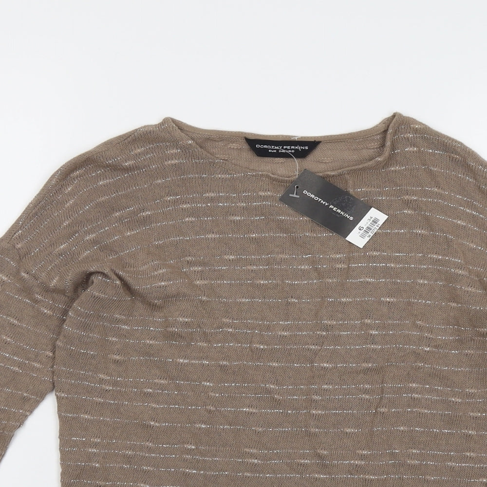 Dorothy Perkins Womens Brown Round Neck Striped Cotton Pullover Jumper Size 6