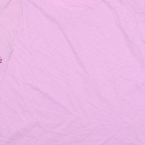 Marks and Spencer Womens Purple Cotton Basic T-Shirt Size 16 Boat Neck - Broderie Anglaise Details