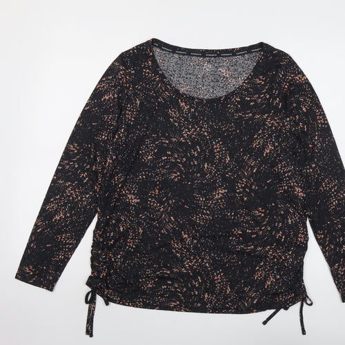 Marks and Spencer Womens Black Geometric Polyester Pullover T-Shirt Size 18 Scoop Neck Pullover - Ruched Detail