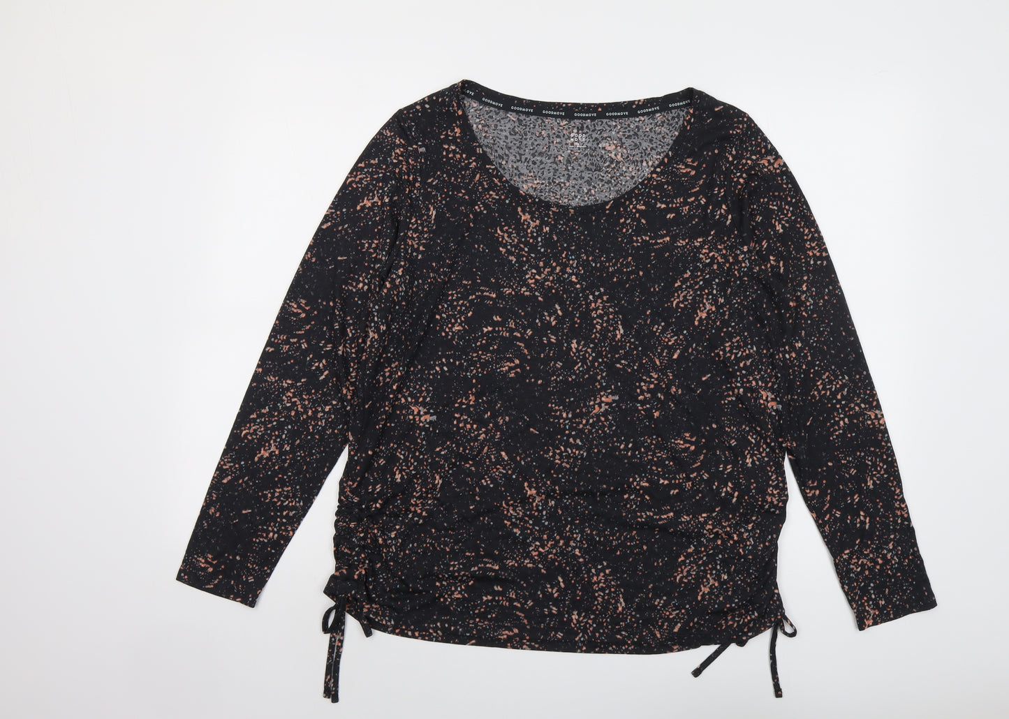 Marks and Spencer Womens Black Geometric Polyester Pullover T-Shirt Size 18 Scoop Neck Pullover - Ruched Detail