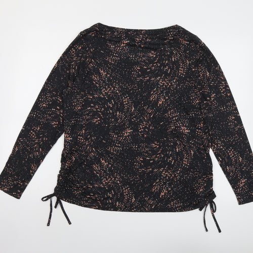 Marks and Spencer Womens Black Geometric Polyester Pullover T-Shirt Size 18 Scoop Neck Pullover - Ruched Detail
