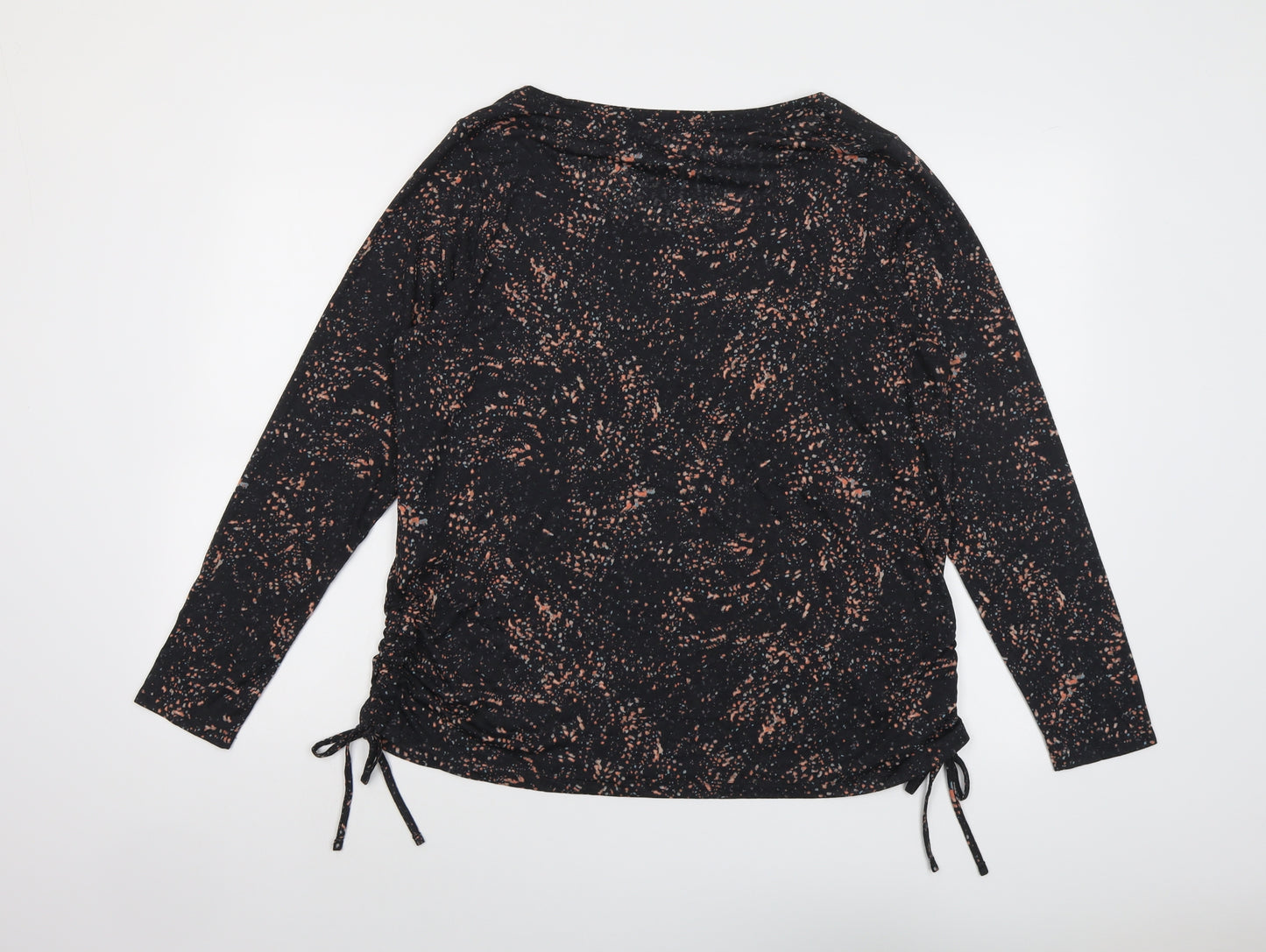 Marks and Spencer Womens Black Geometric Polyester Pullover T-Shirt Size 18 Scoop Neck Pullover - Ruched Detail