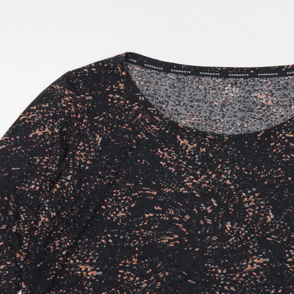 Marks and Spencer Womens Black Geometric Polyester Pullover T-Shirt Size 18 Scoop Neck Pullover - Ruched Detail