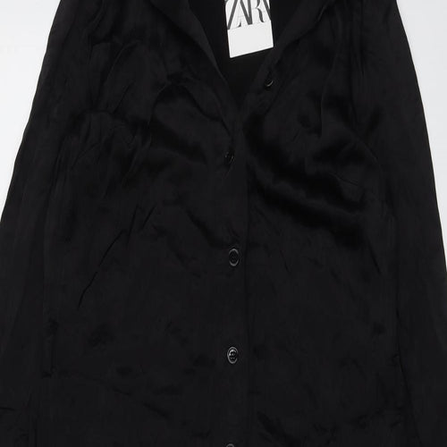 Zara Womens Black Viscose Shirt Dress Size L Collared Button