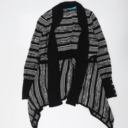 Star Womens Black V-Neck Striped Viscose Cardigan Jumper Size 14