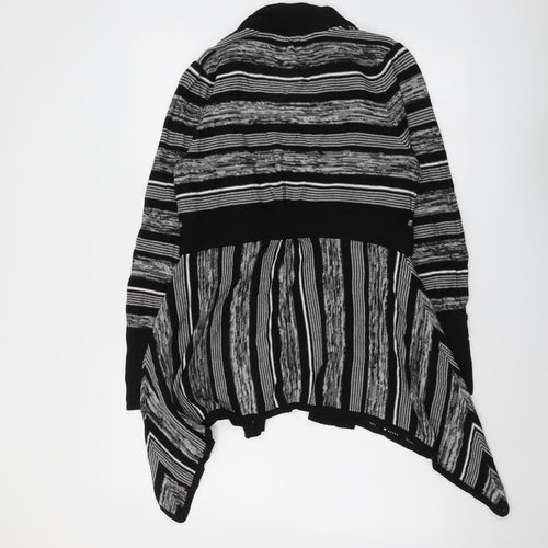 Star Womens Black V-Neck Striped Viscose Cardigan Jumper Size 14
