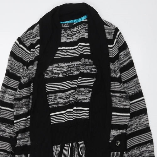 Star Womens Black V-Neck Striped Viscose Cardigan Jumper Size 14