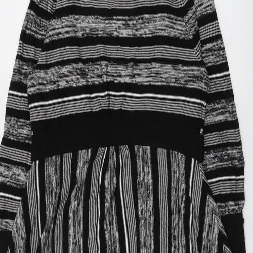 Star Womens Black V-Neck Striped Viscose Cardigan Jumper Size 14