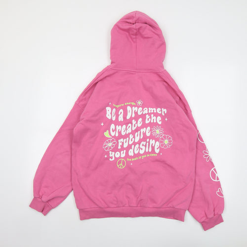 Marks and Spencer Girls Pink Cotton Full Zip Hoodie Size 13-14 Years Zip - Slogan