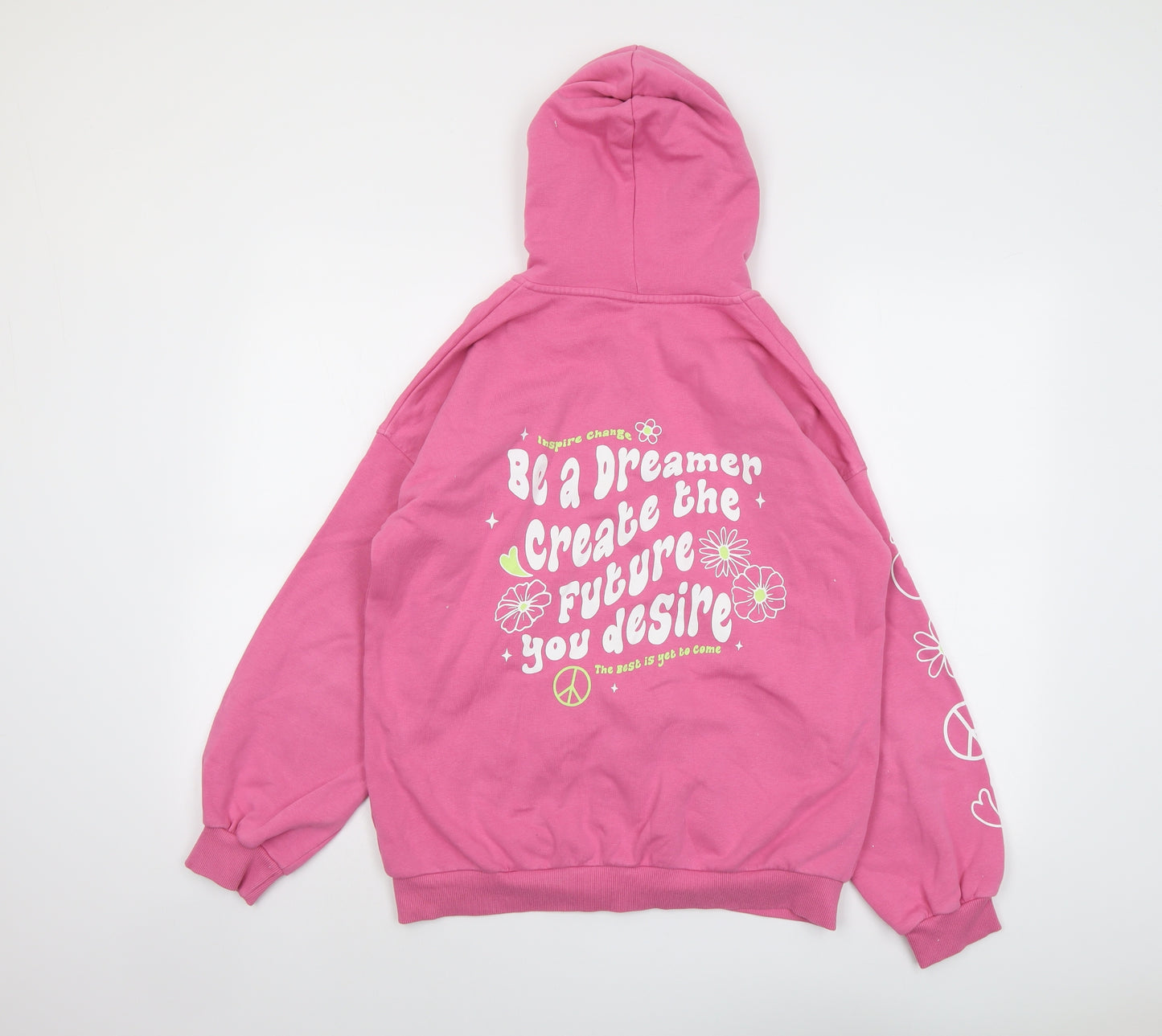 Marks and Spencer Girls Pink Cotton Full Zip Hoodie Size 13-14 Years Zip - Slogan
