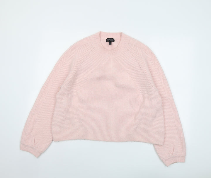 Topshop Womens Pink Round Neck Acrylic Pullover Jumper Size 12