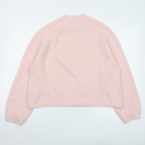 Topshop Womens Pink Round Neck Acrylic Pullover Jumper Size 12